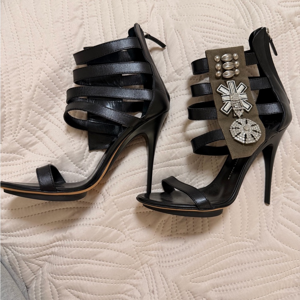 Giuseppe Zanotti Black Strappy Heels with Silver Embellishments
